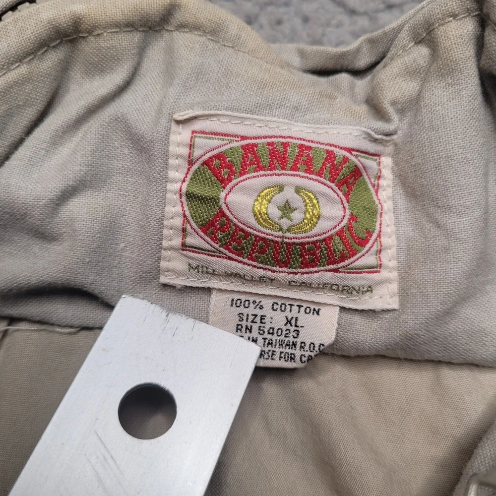 Vintage Banana Republic Vest XL Beige Khaki Utility Travel Safari Hooded Pockets